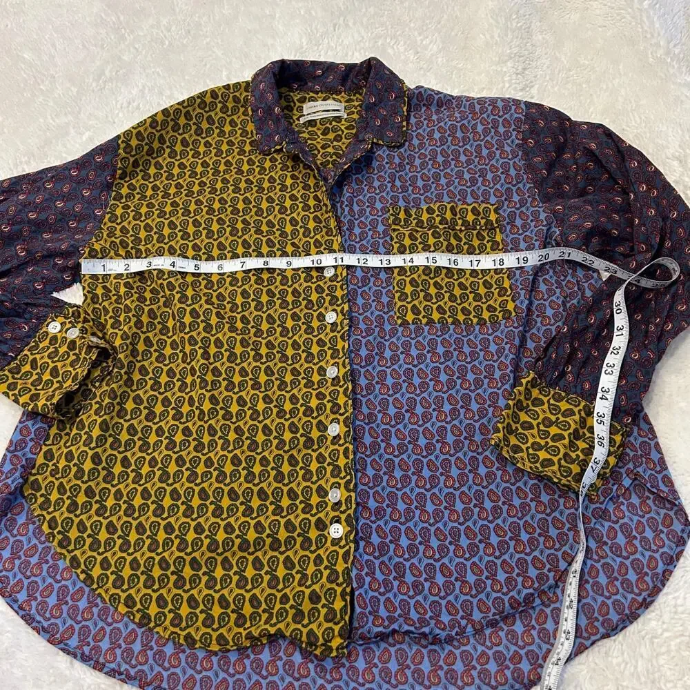 Urban Outfitters Women Button Down Top Yellow Colorblock Paisley Casual Sz Small - Picture 3 of 6